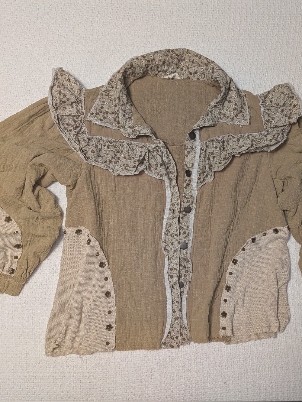 POL Cream Patchwork Boho Jean Jacket - Picture 4 of 11